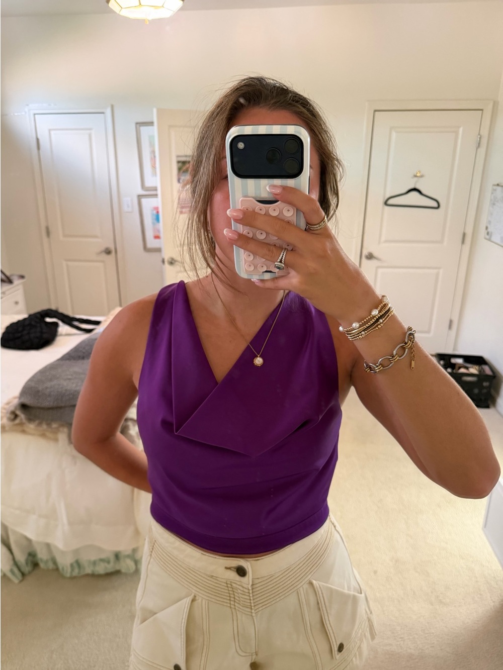 glam Purple Draped V-Neck Sleeveless Camisole